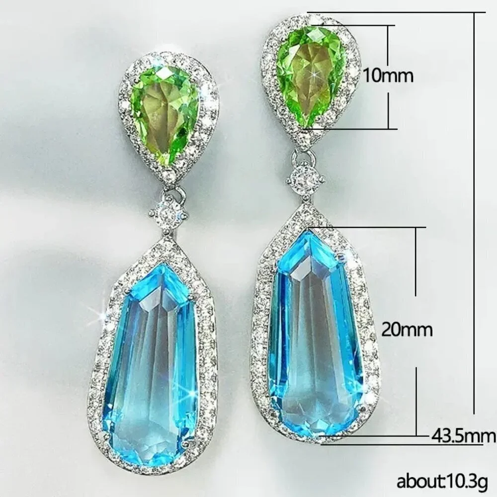 Ocean Blue and Green Elegant Drop Crystal Earrings